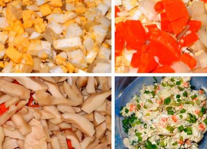 Mga salad na may inasnan na mushroom: mga recipe